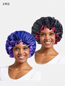 1pc Plus Size Women's Double Lace Trim Sleep Cap, Chemo Hat Valentine's Day Valentines - Coral Pink - View 7