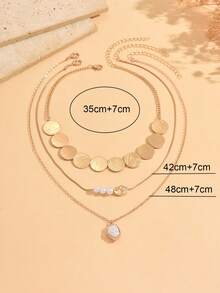 3pcs/Set Vintage Elegant Round & Asymmetric Faux Pearl Pendant Necklace Set, Minimalist Style Women's Neck Jewelry, Suitable For Daily Wear And Date Party - Multicolor - View 4