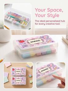 1pc Custom Text Pencil Case, Transparent Stationery Storage Box, Custom Cartoon Pattern Pencil Box, Back To School Supplies Gift - Multicolor - View 2