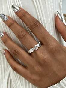 1Pc Fashion Cubic Zirconia Spliced ​​Heart Ring For Women Gold Color Stainless Steel Geometric Ring Wedding Party Jewelry Gift - Gold - View 11