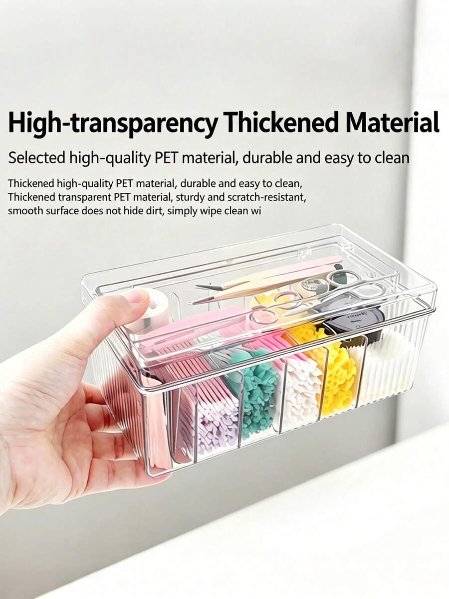 New 1pc Eyelash Tool Storage Box With Layered Compartments, Transparent Dust-Proof, Large Capacity, Space-Saving All-In-One Organizer - Multicolor - View 1