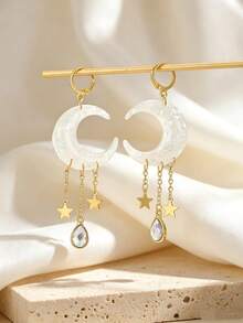 1 par de pendientes colgantes con borlas de luna creciente y estrella, imitación de ópalo, pendientes de gota de agua para mujer, accesorios de joyería boho para boda y fiesta, regalo - pendientes - Ver 6
