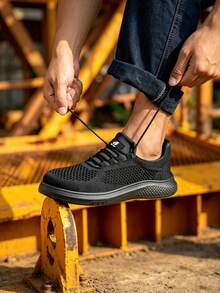 Men Work Shoes Steel Toe Smashproof Boots Unbreakable Puncture Resistant Work Boots - 黑色(新) - 查看 3