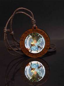 1PC Elf Wooden Necklace Winter Forest Fairy Glass Pendant Adjustable Rope Chain Necklace - Brown - View 7