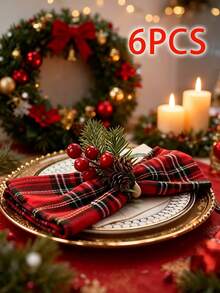 6/12/120PCS Modern Minimalist Christmas Plaid Napkins, Reusable, Washable, Suitable For Parties, Banquets, Restaurants, Kitchens, Cafes, Dining Table Decor - Multicolor - View 16