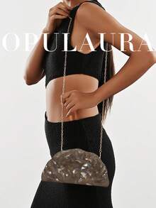 OpulAura 歐美時尚復古貝殼造型休閒紋理金屬色方型手拿包，不對稱設計手提包，磁吸開合，適合派對、婚禮、舞會、晚宴、女性生日派對及舞會聚會 - 咖啡 - 查看 9
