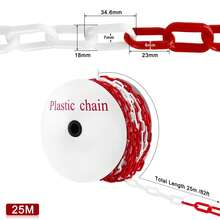 Rot-Weße Kunststoff Absperrkette, Witterungsbeständige Warnkette, 6 mm Dick, Leichte Plastikkette für Baustellen, Parkplätze & Gefahrenzonen - 25 m - Übersicht 2