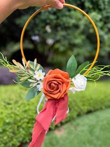 1pc Metal Floral Wreath, Suitable For Wedding Bride, Bridesmaid Handheld Silk Flower Wreath, Bride Handheld Artificial Rose Bouquet - Multicolor - View 22