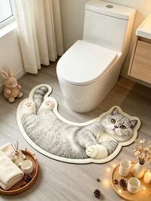 1 pieza Alfombra de piso con patrón de gato blanco, Alfombra de baño, Alfombra de baño, Felpudo, Alfombra pequeña, Alfombra, Alfombra de piso, Decoración del hogar, Alfombra de área, Alfombra de exterior, Decoración del hogar, Alfombra de área, Alfombra de dormitorio, Alfombra lavable - Multicolor - Ver 2