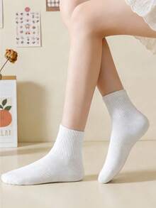 5/1 Pair Solid Color Knee-High Socks, Simple Comfortable Breathable White Socks, Suitable For Sports And Casual Wear, Unisex - Multicolor - View 9