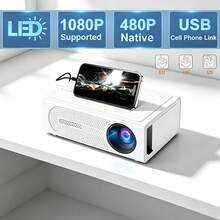 MOMAN Portable Mini LED Projector, Wired USB Phone Screen Mirroring, No WiFi Wireless Casting, Native 320*240P, 1080P Decoding, EU/UK/US Plug Optional, Suitable For Home Theater, Party, Office - White - View 2