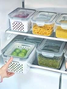 9pcs/Set Food Storage Containers With Drain Baskets And Lids - Leak-Proof, Fridge, Reusable Multi-Purpose Kitchen Storage Boxes For Fruits, Vegetables And Food. 3 Containers, 3 Drain Baskets, 3 Lids. - View 8