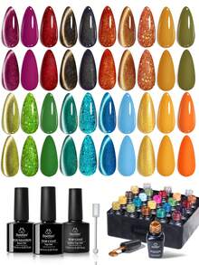 Beetles 32色凝膠指甲油套組 Fingertip Palette 系列，含底膠、亮面/霧面/亮片封層，粉色、紅色、藍色、紫色、棕色、黃色、綠色、黑色、白色，免卸式 UV LED - 彩色 - 查看 9