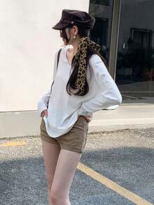 Women's V-Neck Long Sleeve T-Shirt, New Loose Fit Slimming Inner Layer Base Top Casual - White - View 3
