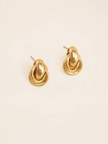 Okurime. 1 Pair Simple Fashion Creative Unique Design Gold Twist Hoop Earrings, Suitable For Daily Wear For Women - Gold - View 2