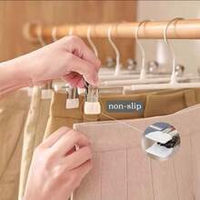 Coated Adjustable Pant Hangers, Available In 5/10/20 Pack, Rust-Proof Non-Slip No-Mark Clips, Multi-Functional For Pants & Skirts, Household Laundry Storage, No Fabric Damage - View 4