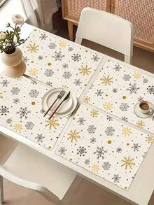 1pc Christmas Snowflake Series Pattern Printed Table Runner, 4pcs Christmas Pattern Printed Placemats, Suitable For Holiday, Party, Birthday, Dinner, Kitchen Dining Table Decoration, All Season Room Decor, Home Textile Decoration Table Runner - Multicolor - View 8