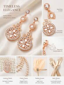 1920s Great Gatsby Accessories Set For Women Flapper Costume Accessories Feather Headband Roaring 20s Accessories Set - Pink - View 4