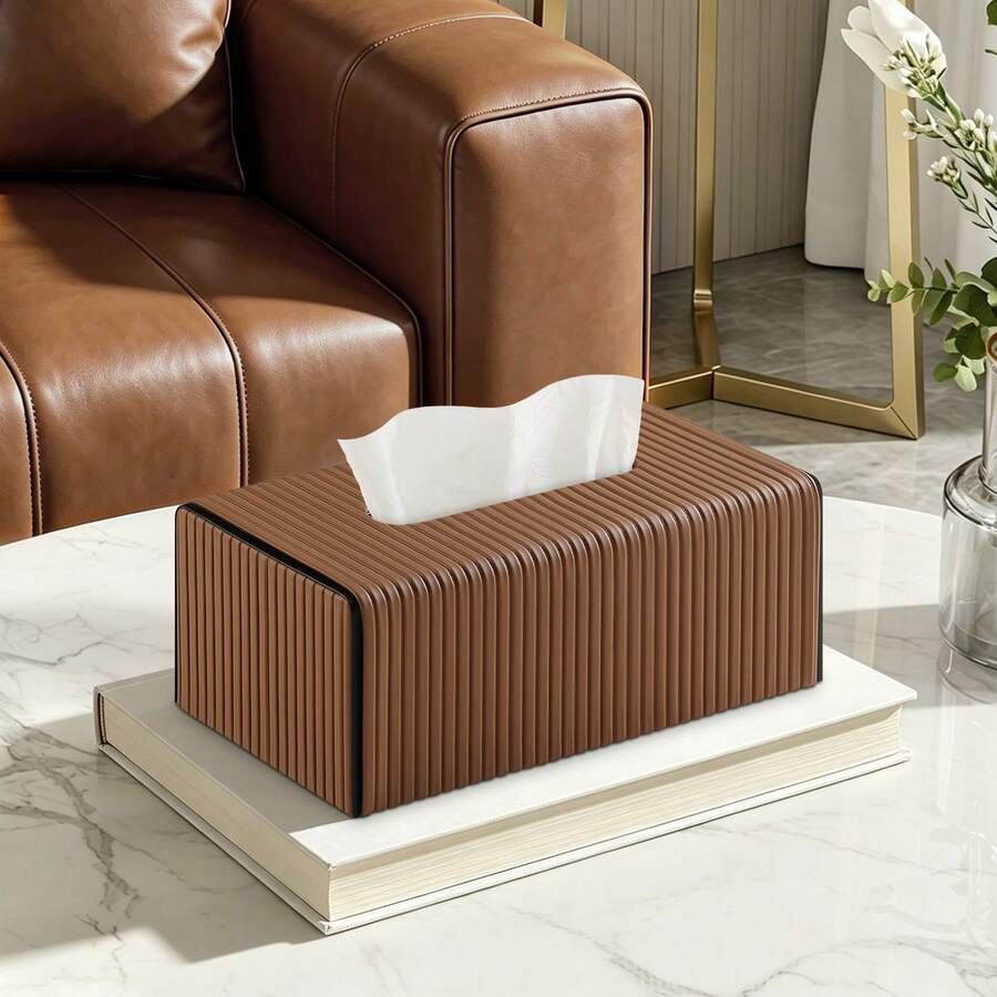 Magnetic PU Leather Tissue Box Cover, Italian Vintage Style Tissue Storage Box, Suitable For Bathroom Countertop, Bedroom Nightstand, Office Desk, Decorative And Storage Dual Use - View 1
