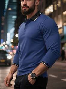 3pcs Men's Autumn Running Fitness Golf Sports Casual Long Sleeve Polo Shirts - Multicolor - View 3