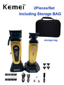 Kemei 两件套电动理发器+修剪器套装，KM-90-4 和 KM-90-5 电动理发器，男士圣诞节和新年礼物，沙龙理发+修剪套装，0mm 精密理发器，胡须修剪器 KM-90-5 - 金色 - 查看 17