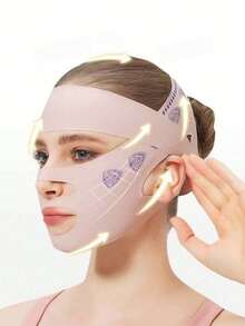 1pc Minimalist Women's V-Face Sleep Sculpting Bandage, Suitable For Day And Night Home Wear - Pink - View 1