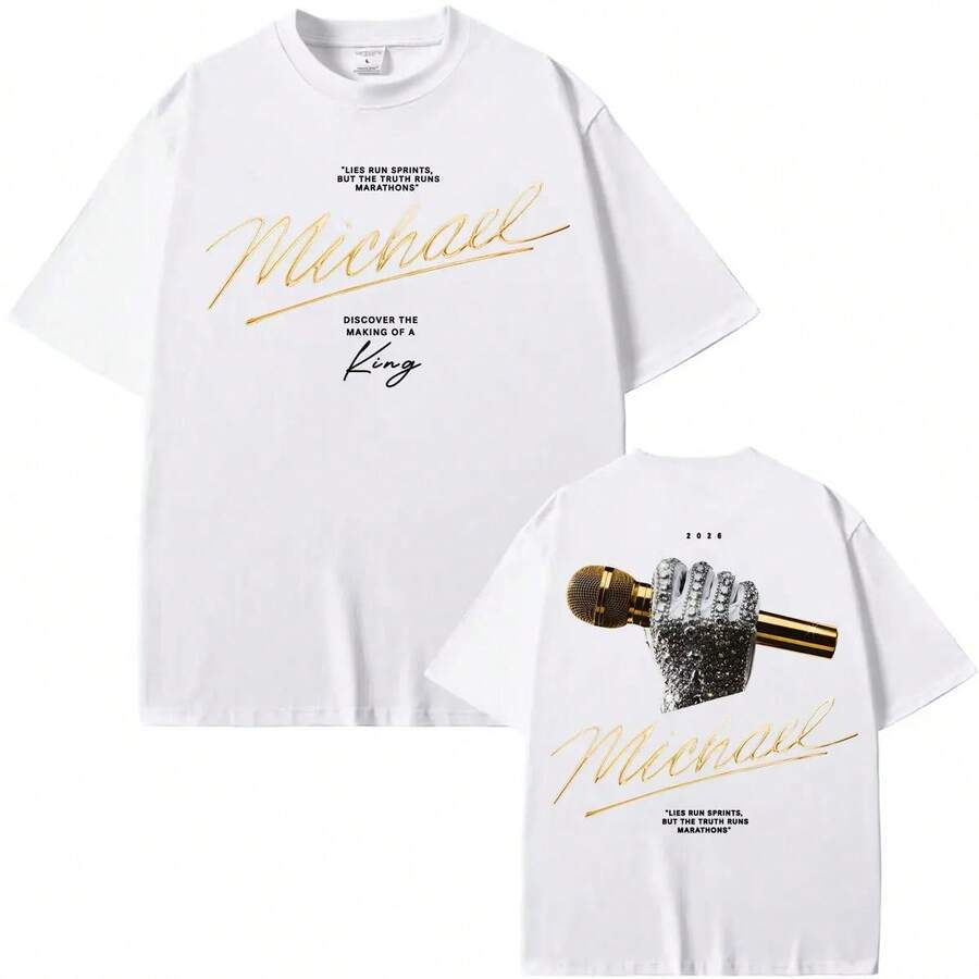 King Of Pop 2026 Movie T Shirt Men's Women Fashion Retro High Street T-Shirts Casual Cotton Short Sleeve T-Shirt - White - View 1