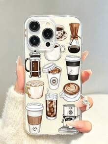 1 buah Casing Ponsel Transparan Motif Minuman Kopi Kreatif dan Modis, Kompatibel dengan 17Promax 17Pro 17 16 16Promax 15 14 13 12 11 dan Model Lainnya, Pelindung TPU Lembut Tahan Guncangan dan Anti Jatuh - Clear - View 6