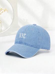 1件紐約刺繡棒球帽－中性款，可調節透氣後扣，復古紐約風格街頭帽 - 淺藍色 - 查看 4