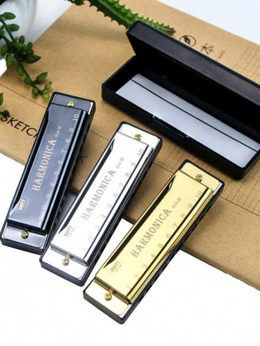 10-Hole Pocket Harmonica With Protective Hard Case, Classic Alloy Musical Instrument, Numbered Holes For Easy Learning, Portable Travel Essential, Suitable For School, Camping, Outdoor Trips, Stage Practice And Gifts