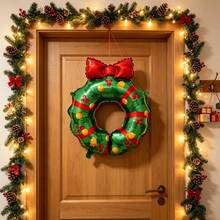 Christmas Bow Wreath Balloon Christmas House Decoration Balloon New Year Party Decoration Door Decoration - Multicolor - View 2