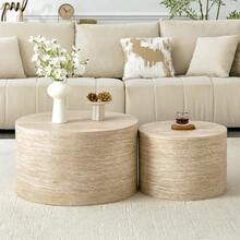 Set Of 2 Round Coffee Tables With Storage, Nesting Tables Wood-Look MDF, Approx. 62.8cm/44cm Diameter, Living Room Side Table With Removable Lid & Hollow Space - Wood - View 4