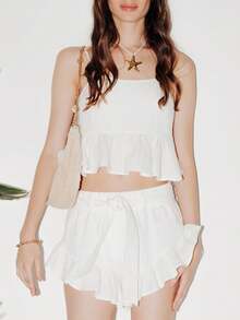 Pimkie Edition Women's Two-Piece Set, Ruffle Detail, Sleeveless Top, Midi Skirt, Holiday Wear - White - View 1