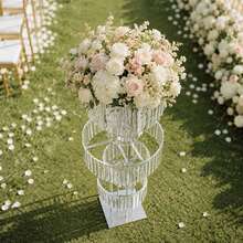 Silver 5-Tier Round Ice Curve Crystal Flower Stand, Multi-Layer Wedding Table Floral Display, Luxury Decorative Holder For Reception, Birthday Party & Home Decor - A - 查看 3