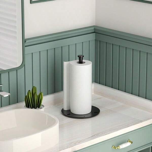 Multifunctional Countertop Paper Towel Holder, Stainless Steel Vertical Rod Storage Rack, Freestanding Kitchen Paper Towel Holder With Stable Base, Suitable For Kitchen Plastic Wrap, Paper Towel Rolls And Aluminum Foil
