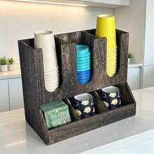 IDUK 1PC Wooden Coffee Capsule Storage Rack, Can Store Cups, Lids, Various Bagged Coffee Supplies, Suitable For Home Space And Coffee Shop Bar Display - Re-baked Color - View 2