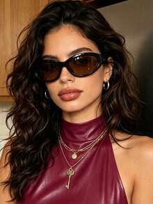 1pc Wrapped Cat Eye Fashion Glasses Y2K Personalized Retro Versatile Casual Glasses Suitable For Daily Wear Street Photography Vacation Travel Autumn/Winter Outfit Summer Beach Accessory Back To School Outfit - Brown - View 3