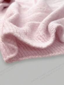 Women's Winter Pink Knit Plus Size Sweater, Asymmetric Neckline, Long Regular Sleeve - Pink - View 6