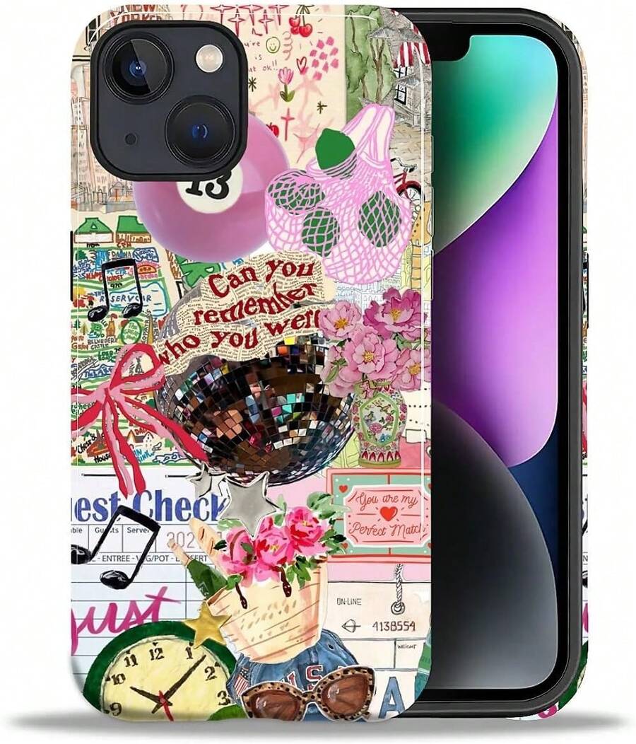 Case For 13 14, PC Hard Shell & Silicone Inner Bumper, Anti-Scratch Full-Body Cover Shockproof Slim Design -City Girl Disco Coquette Collage - 白色 - 查看 1