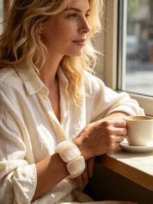 Marble Pattern Elastic Bracelet, Suitable For Holidays, Spring/Summer, Beach, Festivals, Vacations And Other Occasions, Cute For Daily Wear - White - View 3