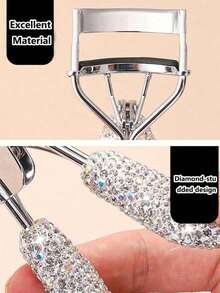 1pc High-End Artificial Rhinestone Wide-Angle Eyelash Curler With Rubber Grip, Durable And Portable - Multicolor - View 2