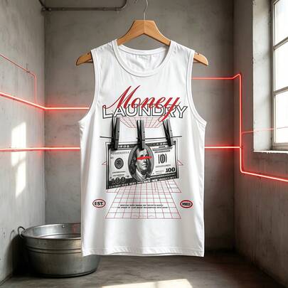 Black White Two Color Retro Dollar Grid Street Style Print Tank Tops, Graphic Tees Men Y2K Clothes For Men