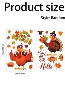 2pcs Thanksgiving Window Stickers, Removable Glass Decals, Cartoon Turkey Pumpkin Maple Leaf Hello Fall Pattern, Window Door Wall Party Decoration, For Adults, Thanksgiving Decor, Autumn Harvest Seasonal Holiday Decoration Supplies - Multicolor - View 5