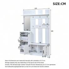 Appendiabiti per ingresso, con scarpiera, specchio e ganci, armadio a muro, scarpiera multifunzionale, per corridoio/ingresso, bianco, 120x30x180 cm - Bianco - Visualizzare 4