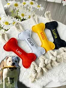1pc Customized Pet Bone-Shaped Chewing Interactive Toy, Felt Material Dog Chewing Grinding Tearing Toy, Multiple Colors Available - Multicolor - View 3