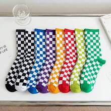 5 Pairs Unisex Plaid Mid-Calf Socks, Random Assortment, Minimalist Fashion Vintage, Soft & Comfortable, Casual Versatile, Suitable For Daily Home Wear, Autumn/Winter Essential - Multicolor - View 2