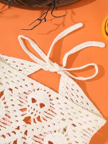 1 pieza Pañuelo de cabeza de punto con calavera y triángulo estilo calle Y2K, hueco y transpirable, con lazo, accesorio de cabello personalizado para mujer, estilo calle, chica hot, subcultura, accesorio para fotos, disfraz de fiesta de Halloween - Multicolor - Ver 6