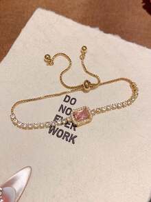 1pc Premium Square Pull Bracelet, Ins Style Niche Fashion Minimalist Elegant Design Hand Jewelry For Women - Gold - View 3