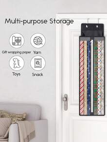 1pc Black PVC Gift Wrapping Paper Storage Hanging Bag, Door Back Hat Storage Bag, Large Capacity Space-Saving Closet Storage Bag, Art Room Craft Paper Storage Bag, Suitable For Holidays, Study, Classroom, Bedroom - Black - View 7