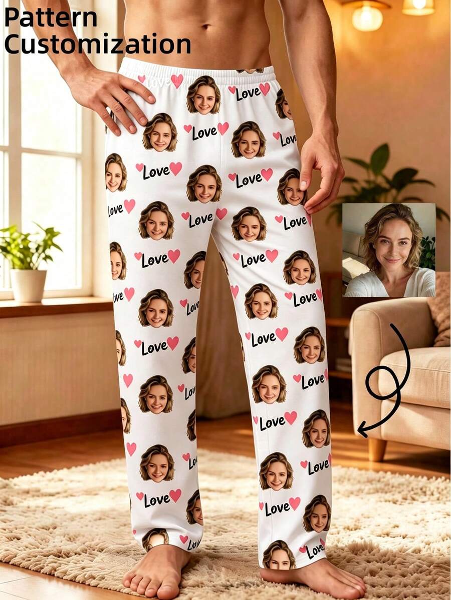 Men's Customized Photo Home Pants (1pc): Choose Your Favorite Photo To Print, Have A Unique Personalized Look, Super Cool! - White - View 1